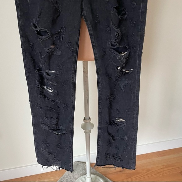 AGOLDE Feverish Black Distressed High Rise Criss Cross Straight Leg Jeans NWT 27 - Picture 7 of 12